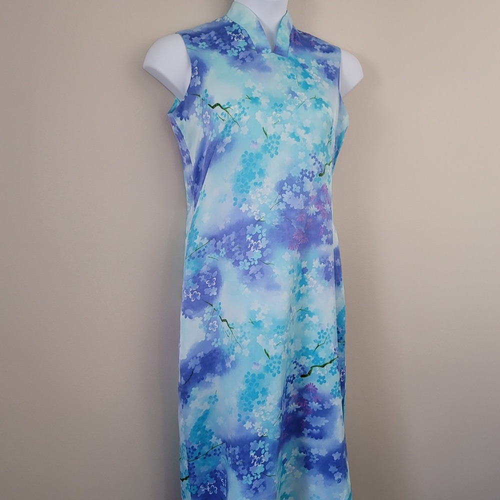 Vintage LIBERTY HOUSE Hawaii Size 10 Cherry Blossom Print Satin Maxi Dress RARE! - Picture 5 of 14